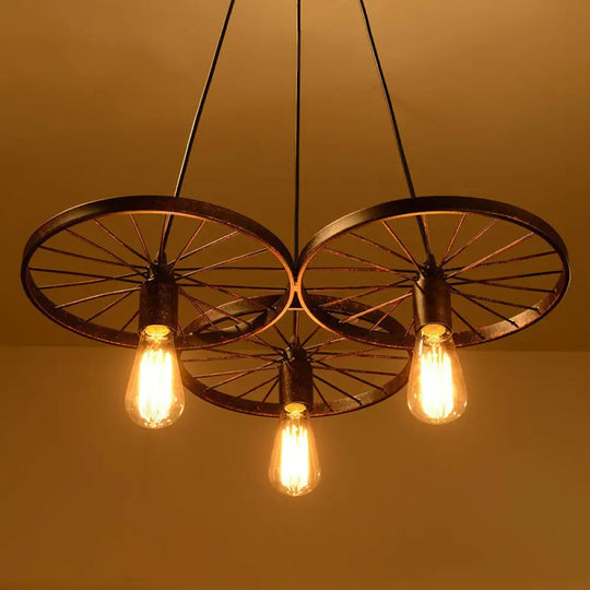 Industrial Rust Metal Chandelier: Wheel Ceiling Pendant Light For Living Room 3 /