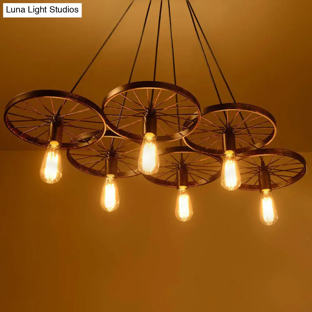 Industrial Rust Metal Chandelier - Wheel Ceiling Pendant Light For Living Room 6 /