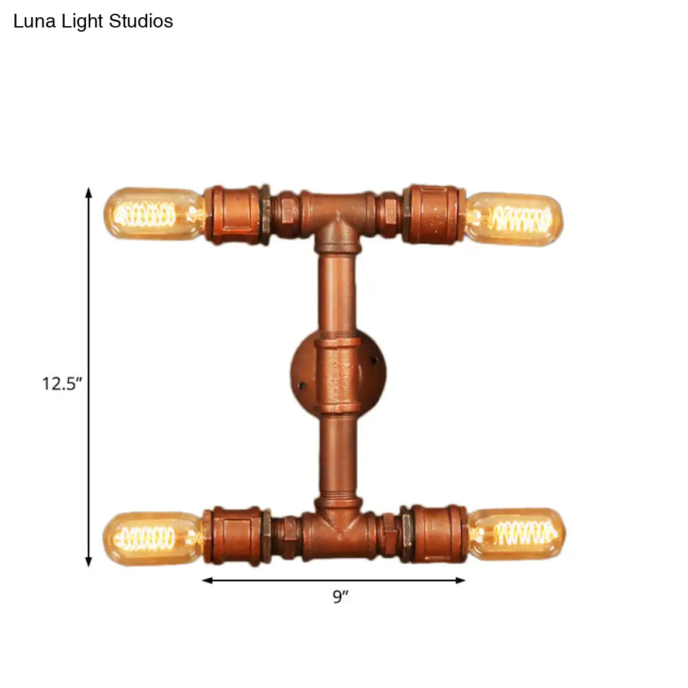 Industrial Rust Metal Sconce Lighting Fixture - 4 Bulb Wall Mounted Lamp For Living Room