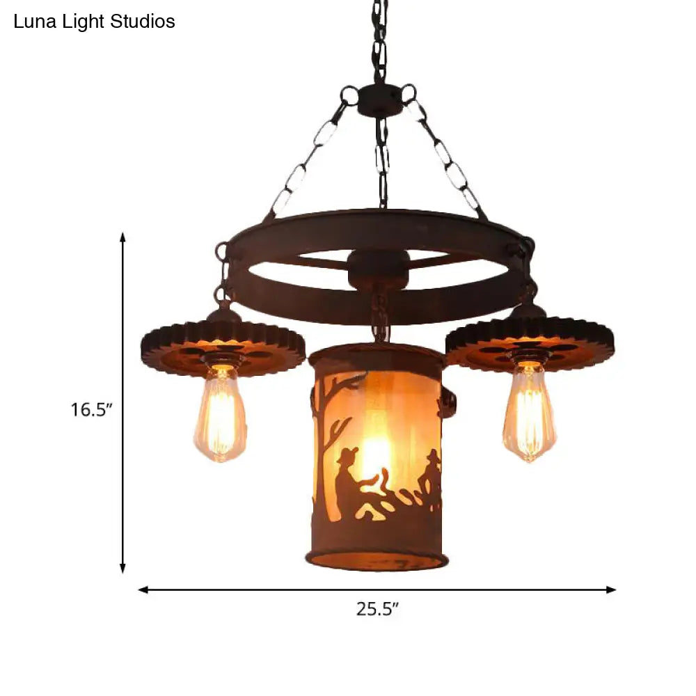 Industrial Rust Metallic Pendant Chandelier - 4 Exposed Bulb Lighting Fixture