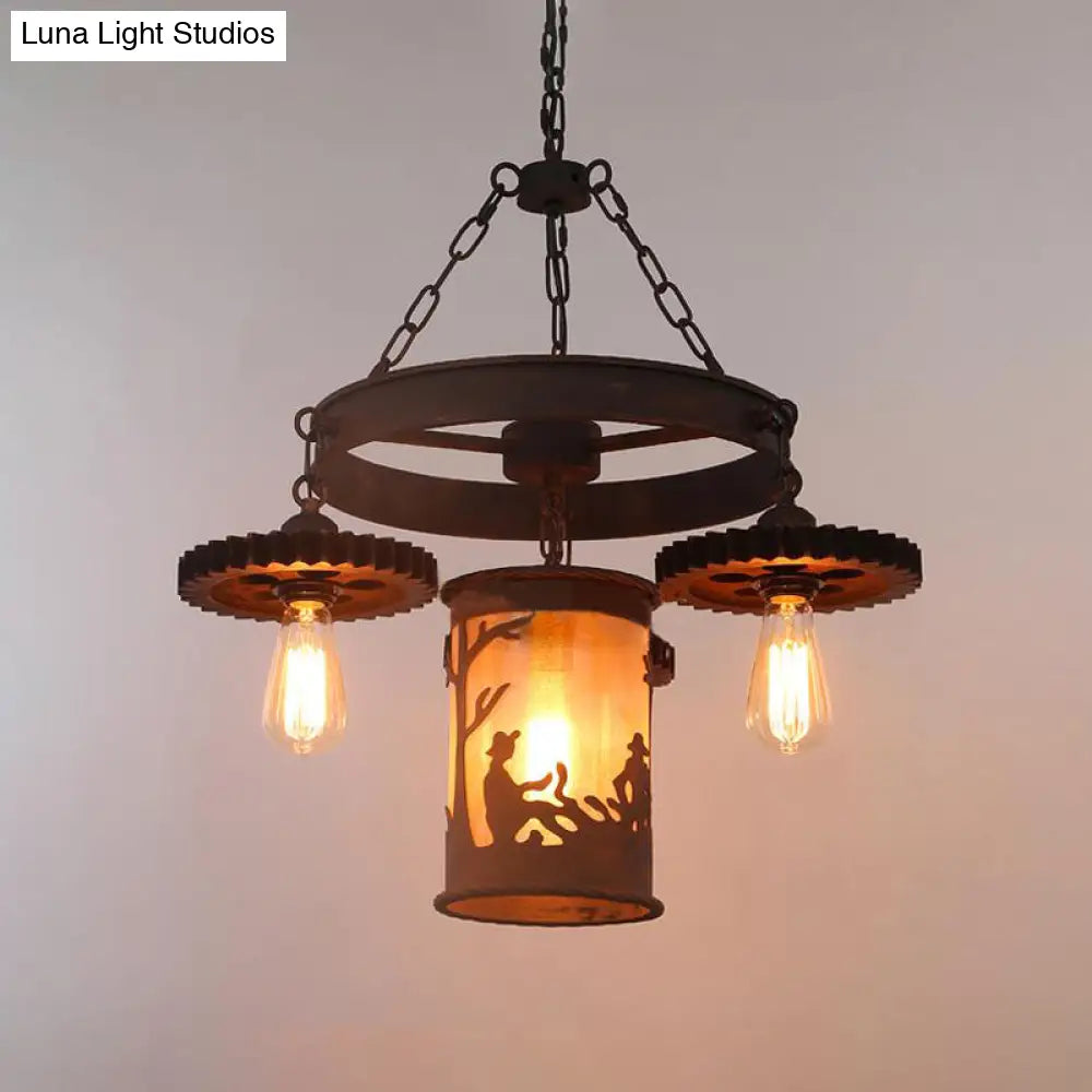 Industrial Rust Metallic Pendant Chandelier - Exposed Bulb Lighting Fixture (4-Lights)