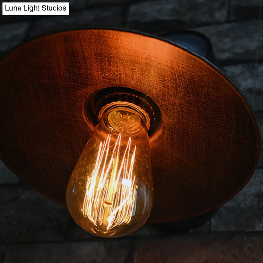 Industrial Rust Metallic Wall Mounted Lamp With Wide Flare Design And Water Gauge Decoration - 1