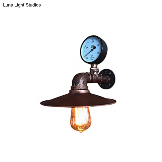 Industrial Rust Metallic Wall Mounted Lamp With Wide Flare Design And Water Gauge Decoration - 1