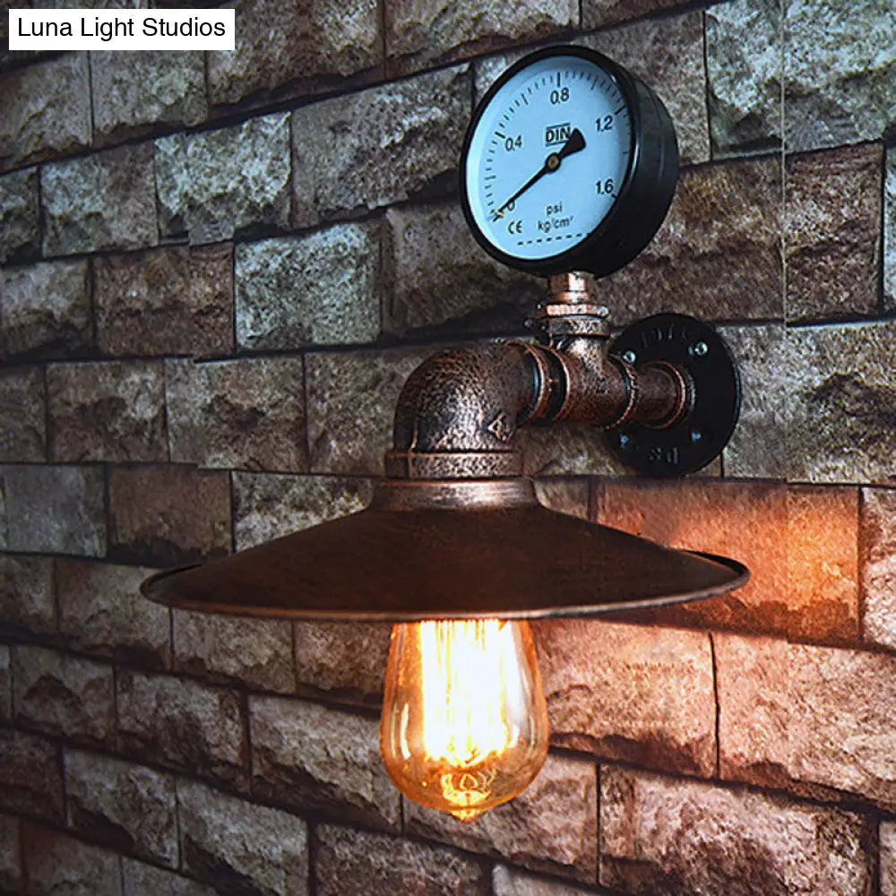 Industrial Rust Metallic Wall Mounted Lamp With Wide Flare Design And Water Gauge Decoration - 1