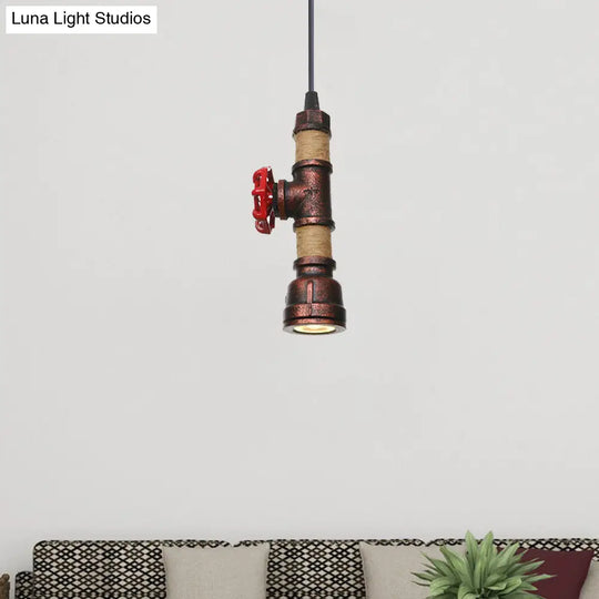 Industrial Rust Metallic Led Ceiling Pendant Lamp - 1 Light Water Pipe Hanging Lighting (High