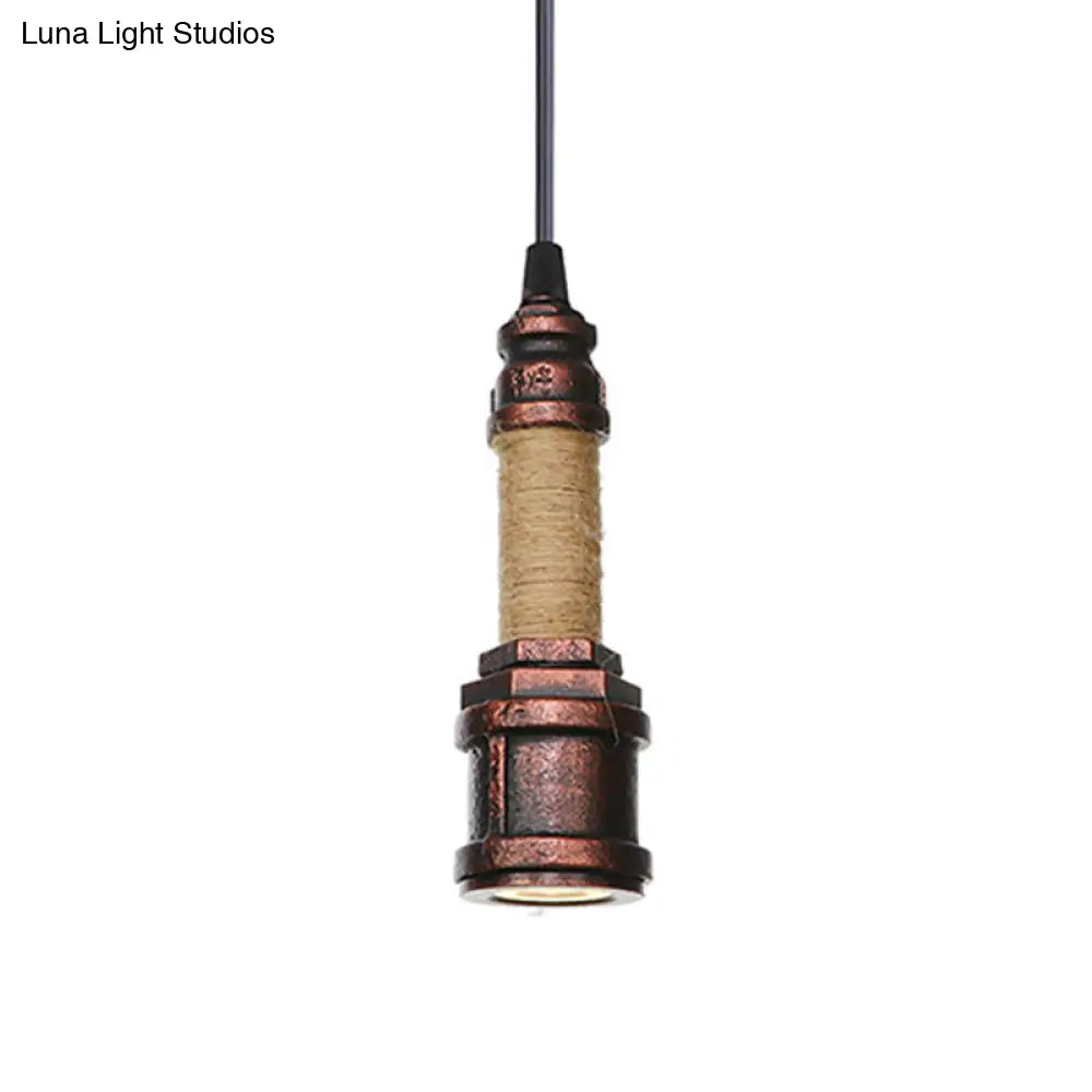 Industrial Rust Metallic Led Ceiling Pendant Lamp - 1 Light Water Pipe Hanging Lighting (High