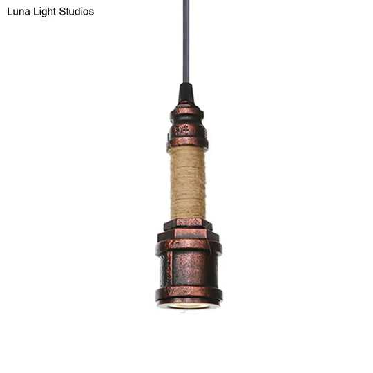 Industrial Rust Metallic Led Ceiling Pendant Lamp - 1 Light Water Pipe Hanging Lighting (High