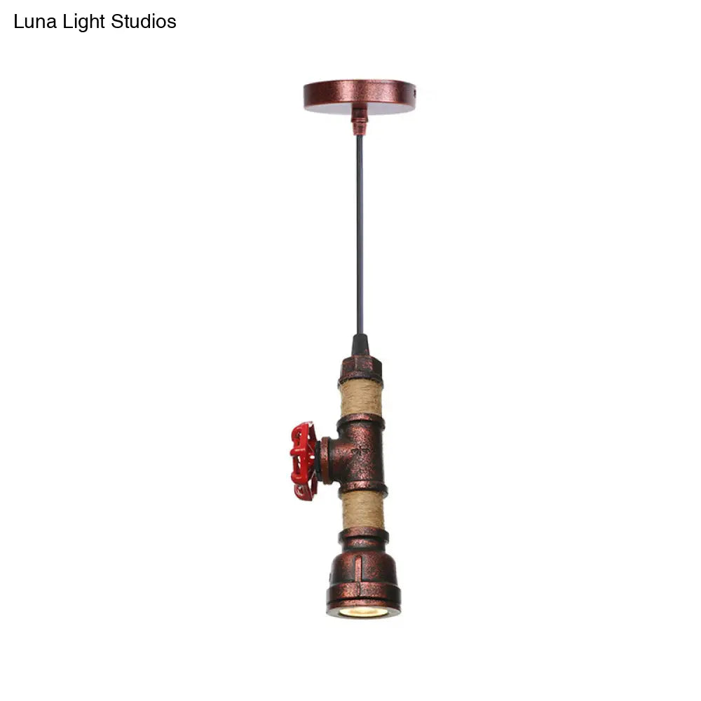 Industrial Rust Metallic Led Ceiling Pendant Lamp - 1 Light Water Pipe Hanging Lighting (High