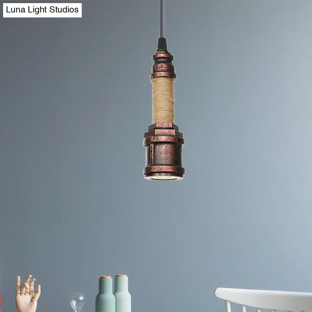 Industrial Rust Metallic Led Ceiling Pendant Lamp - 1 Light Water Pipe Hanging Lighting (High