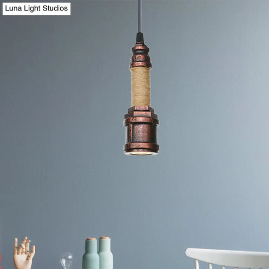 Industrial Rust Metallic Led Ceiling Pendant Lamp - 1 Light Water Pipe Hanging Lighting (High