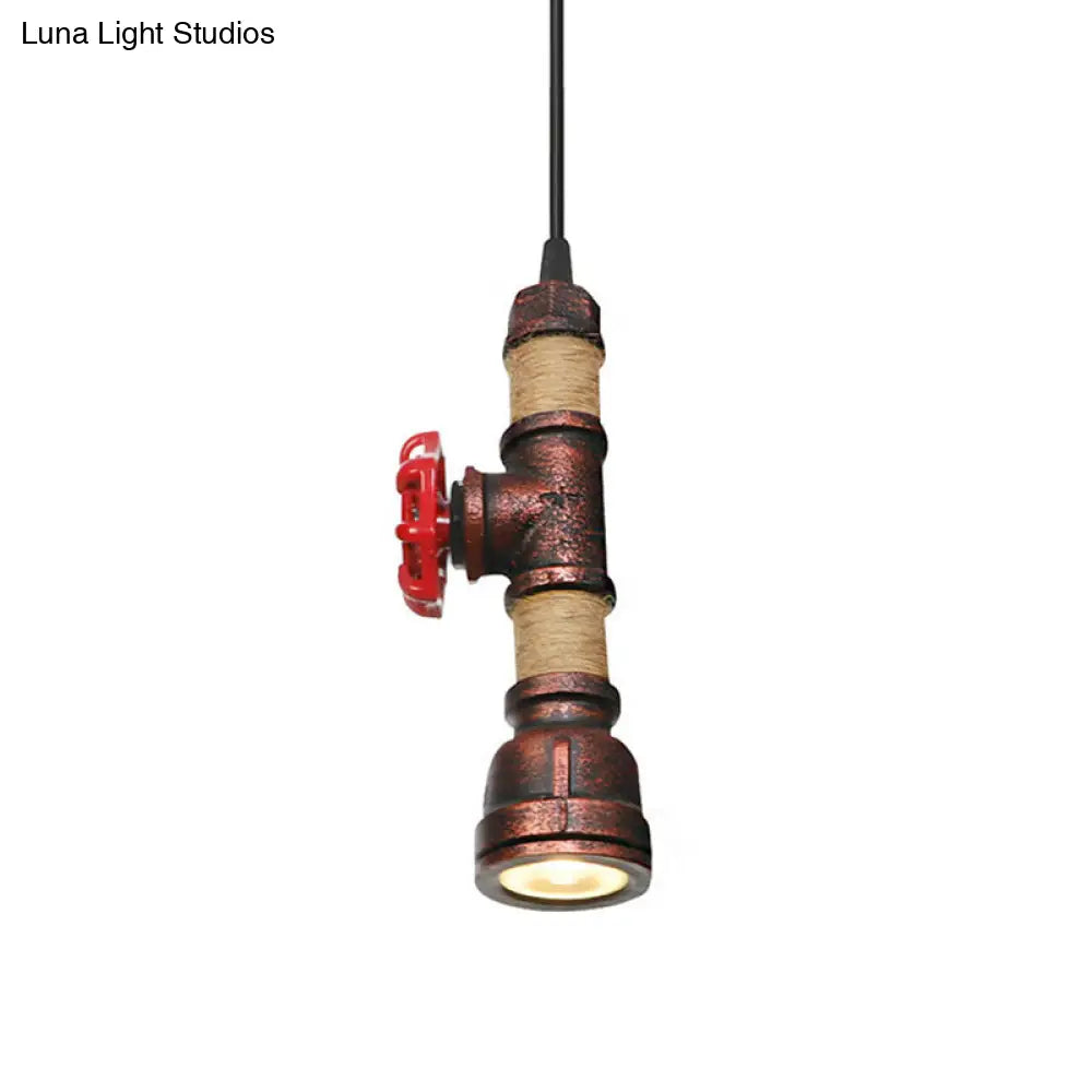 Industrial Rust Metallic Led Ceiling Pendant Lamp - 1 Light Water Pipe Hanging Lighting (High