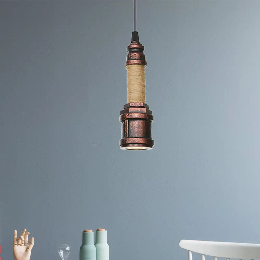 Industrial Rust Metallic Water Pipe Hanging Led Ceiling Pendant Lamp 7.5’/8.5’ High / 8.5’