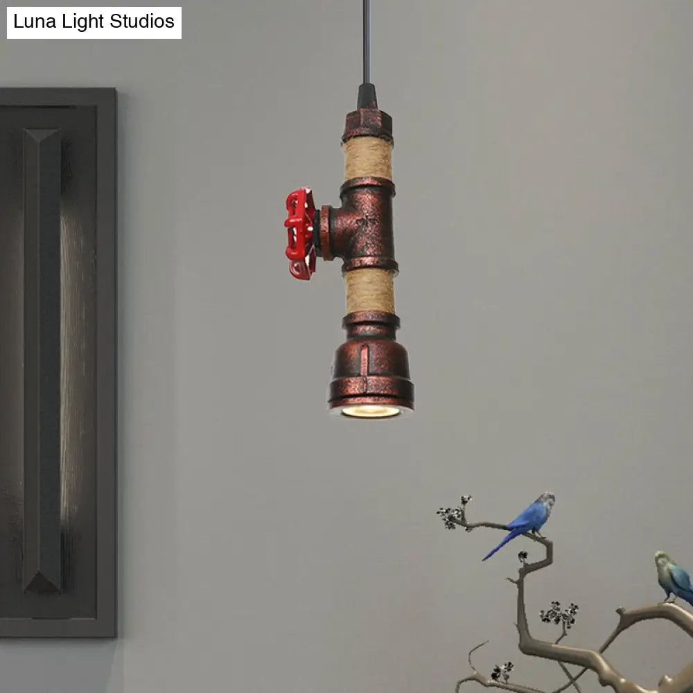 Industrial Rust Metallic Led Ceiling Pendant Lamp - 1 Light Water Pipe Hanging Lighting (High