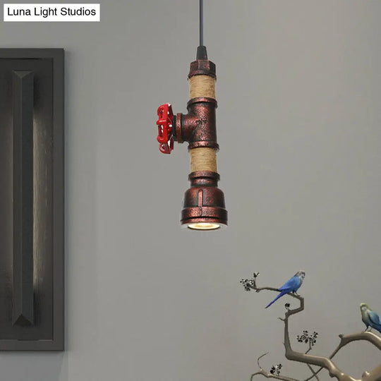 Industrial Rust Metallic Led Ceiling Pendant Lamp - 1 Light Water Pipe Hanging Lighting (High