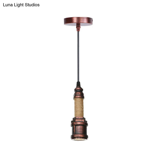 Industrial Rust Metallic Led Ceiling Pendant Lamp - 1 Light Water Pipe Hanging Lighting (High