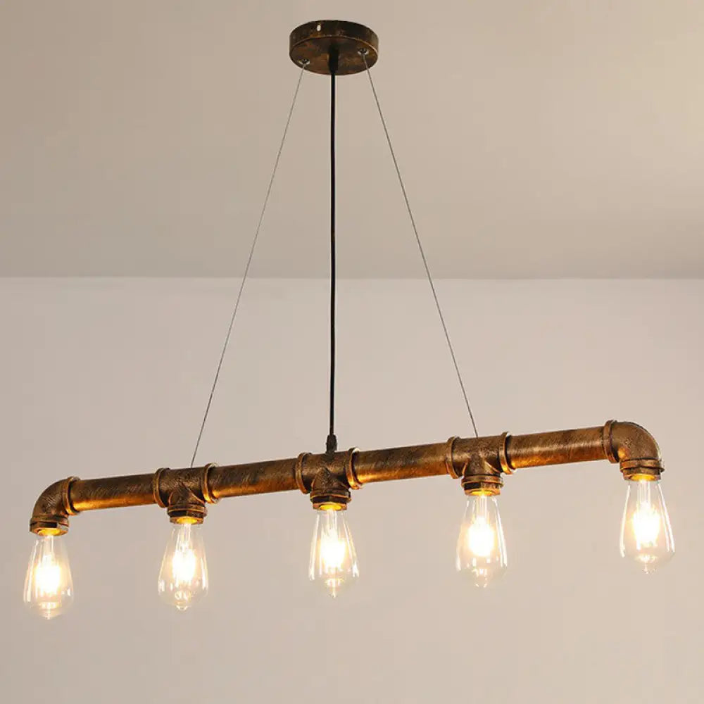 Industrial Rust Piping Metal Ceiling Chandelier - Stylish Dining Room Hanging Light Fixture / A