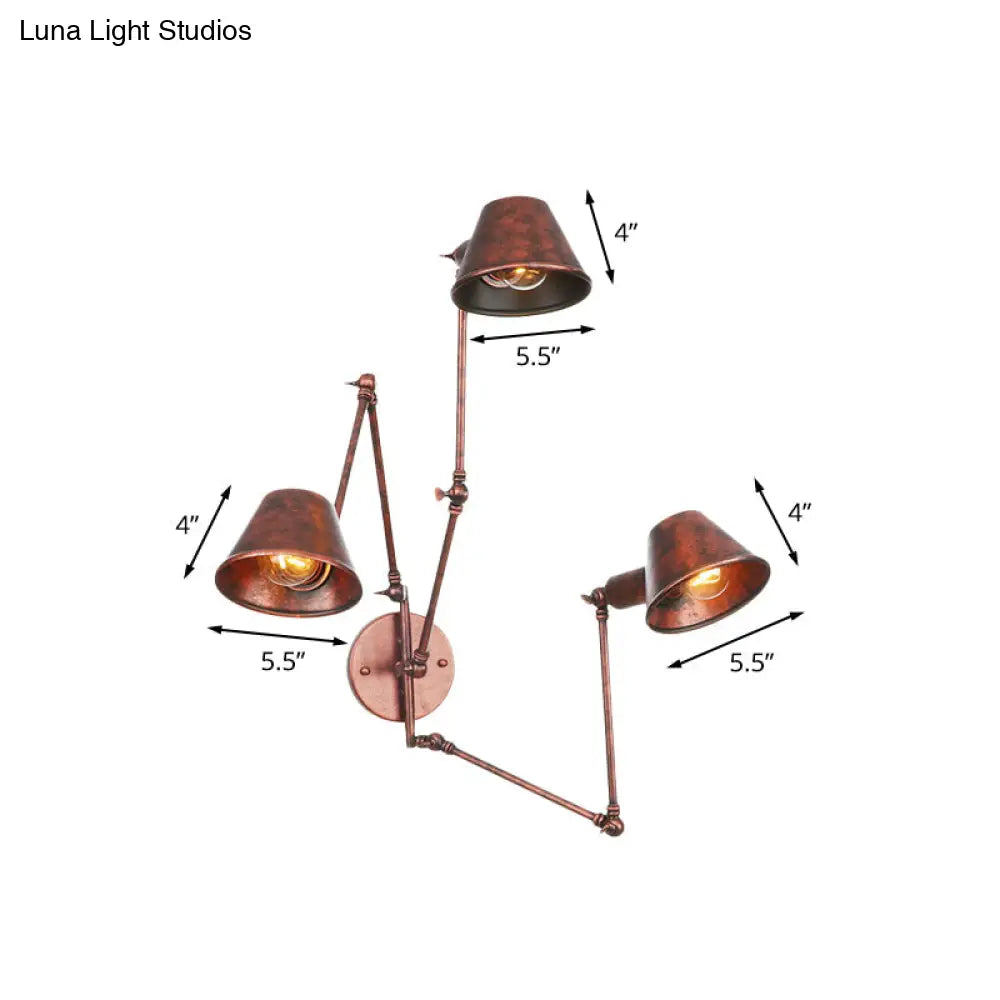 Industrial Rust Swing Arm Wall Sconce With Cone Shade - Pack Of 2/3 Bulbs