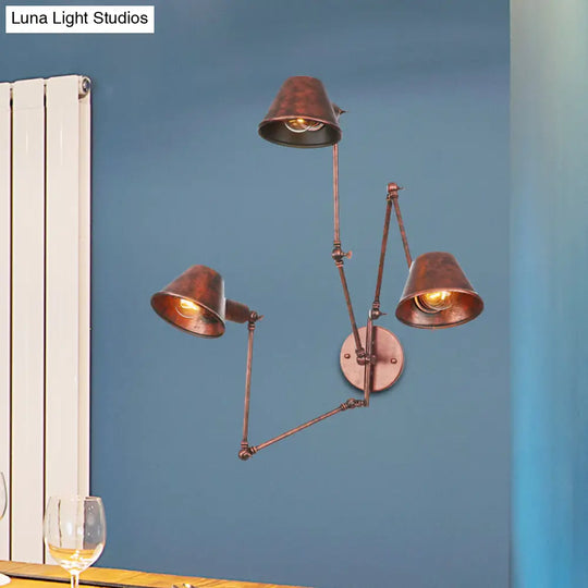 Industrial Rust Swing Arm Wall Sconce With Cone Shade - Pack Of 2/3 Bulbs