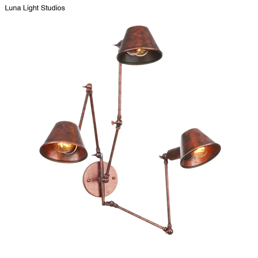 Industrial Rust Swing Arm Wall Sconce With Cone Shade - Pack Of 2/3 Bulbs