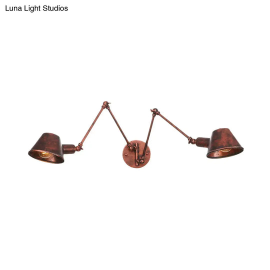 Industrial Rust Swing Arm Wall Sconce With Cone Shade - Pack Of 2/3 Bulbs