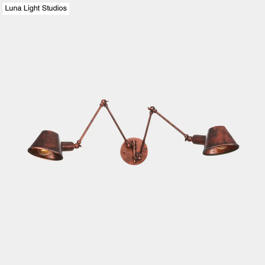 Industrial Rust Swing Arm Wall Sconce With Cone Shade - Pack Of 2/3 Bulbs