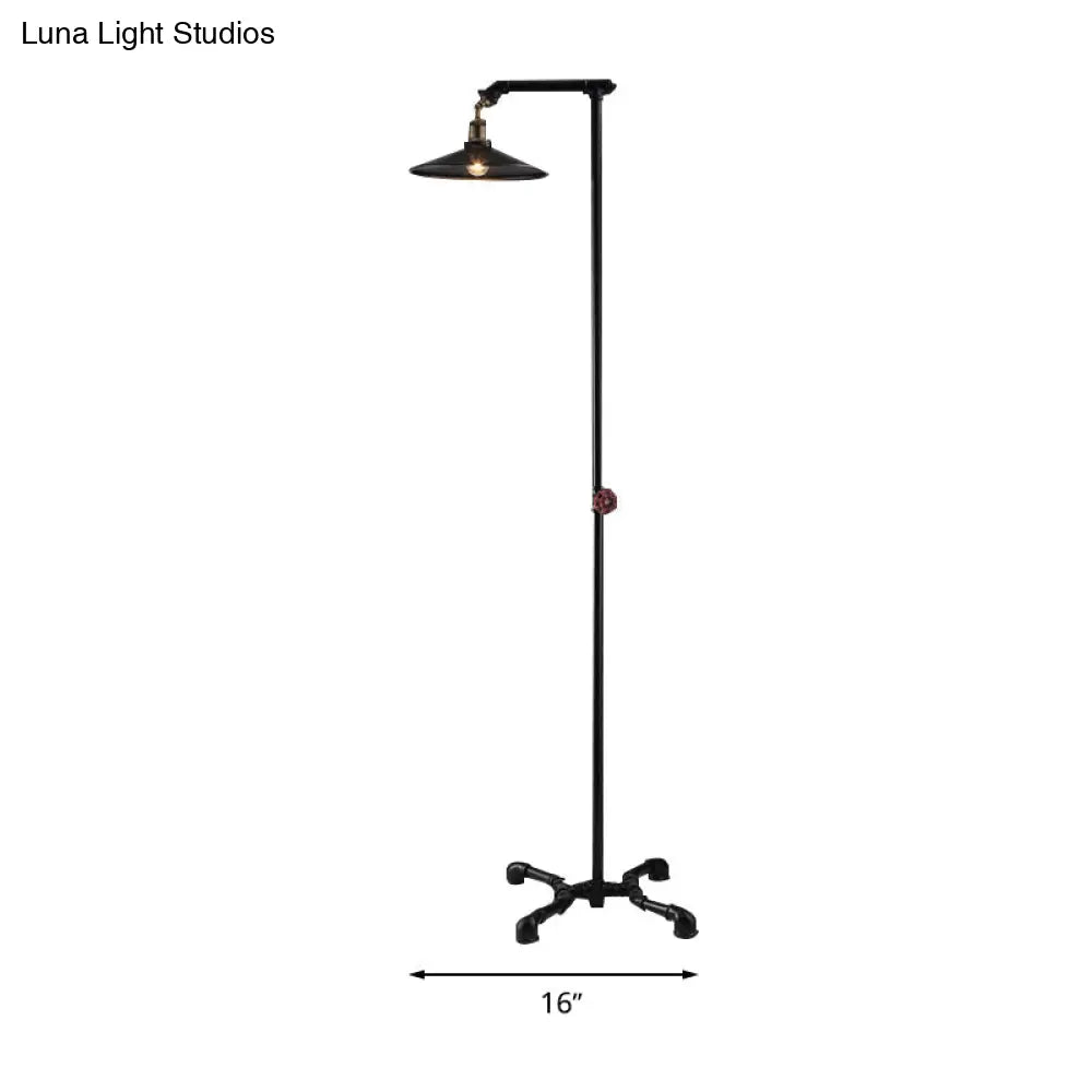 Industrial Rustic Brass Metal Floor Lamp - Flat Shade 1 Light Standing For Living Room