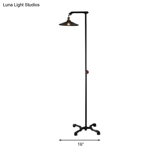 Industrial Rustic Brass Metal Floor Lamp - Flat Shade 1 Light Standing For Living Room