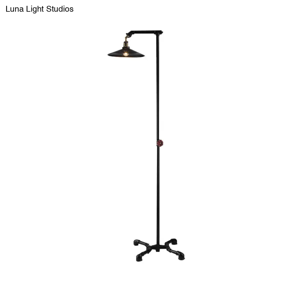 Industrial Rustic Brass Metal Floor Lamp - Flat Shade 1 Light Standing For Living Room