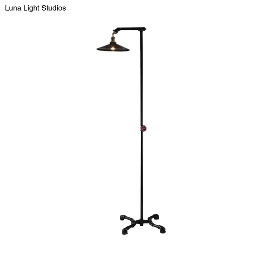 Industrial Rustic Brass Metal Floor Lamp - Flat Shade 1 Light Standing For Living Room