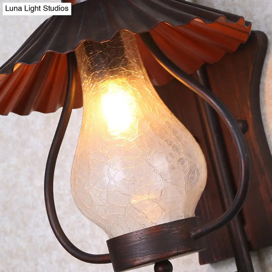 Industrial Rustic Crackle Glass Sconce Light - 1-Light Lantern Wall Lamp For Dining Room