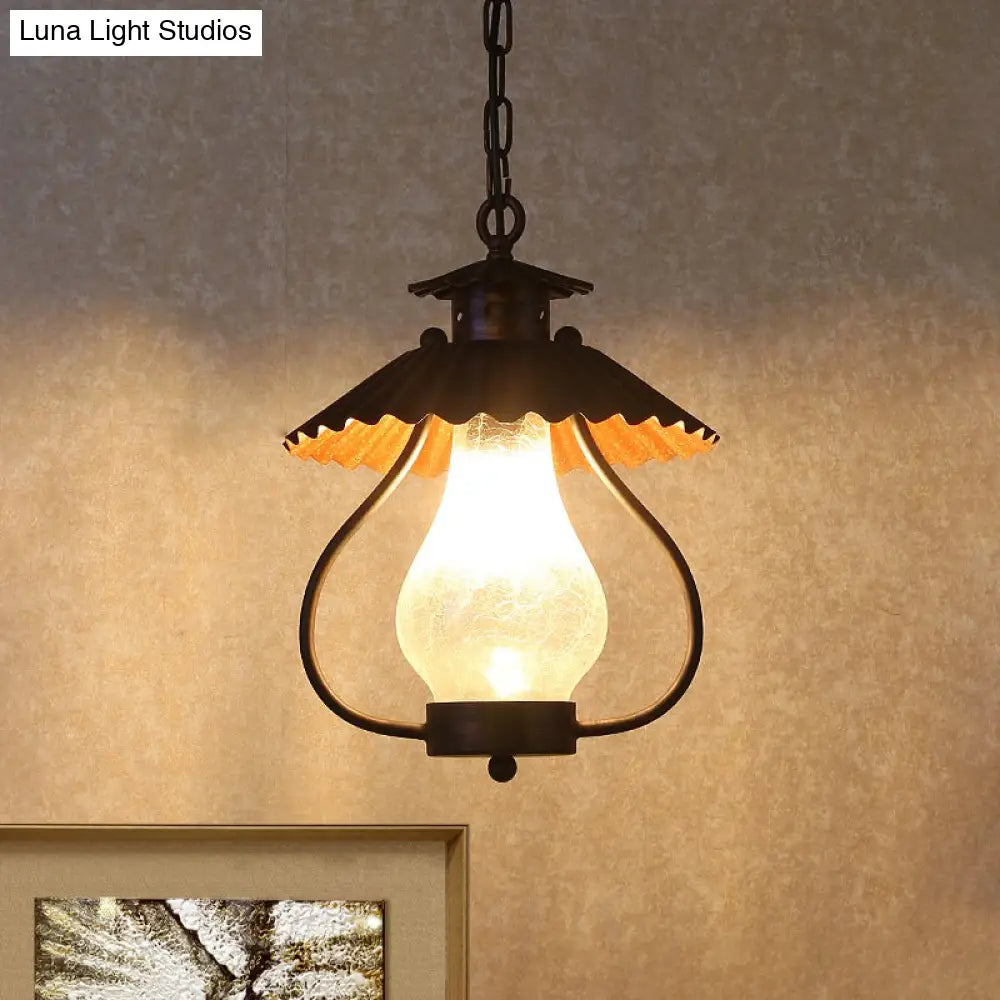 Industrial Rustic Crackle Glass Sconce Light - 1-Light Lantern Wall Lamp For Dining Room