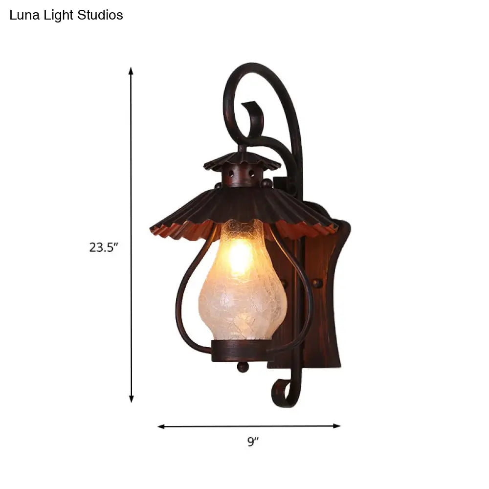 Industrial Rustic Crackle Glass Sconce Light - 1-Light Lantern Wall Lamp For Dining Room