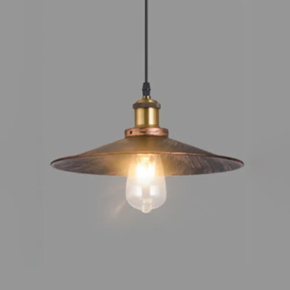 Industrial Rustic Flared Shade Pendant Light Fixture – 1 Indoor Ceiling Lamp Rust
