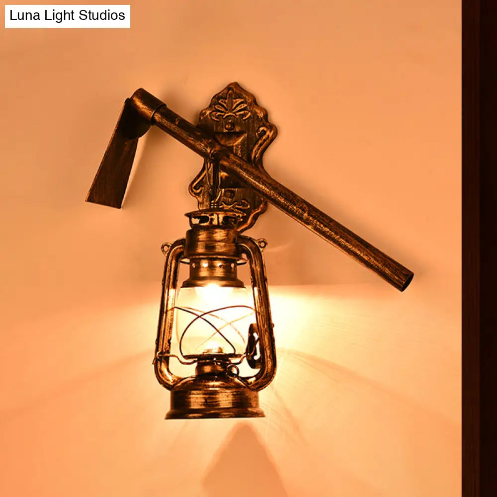 Industrial Rustic Kerosene Wall Sconce Lamp With Trumpet Design - Clear Glass And 1-Light Fixture