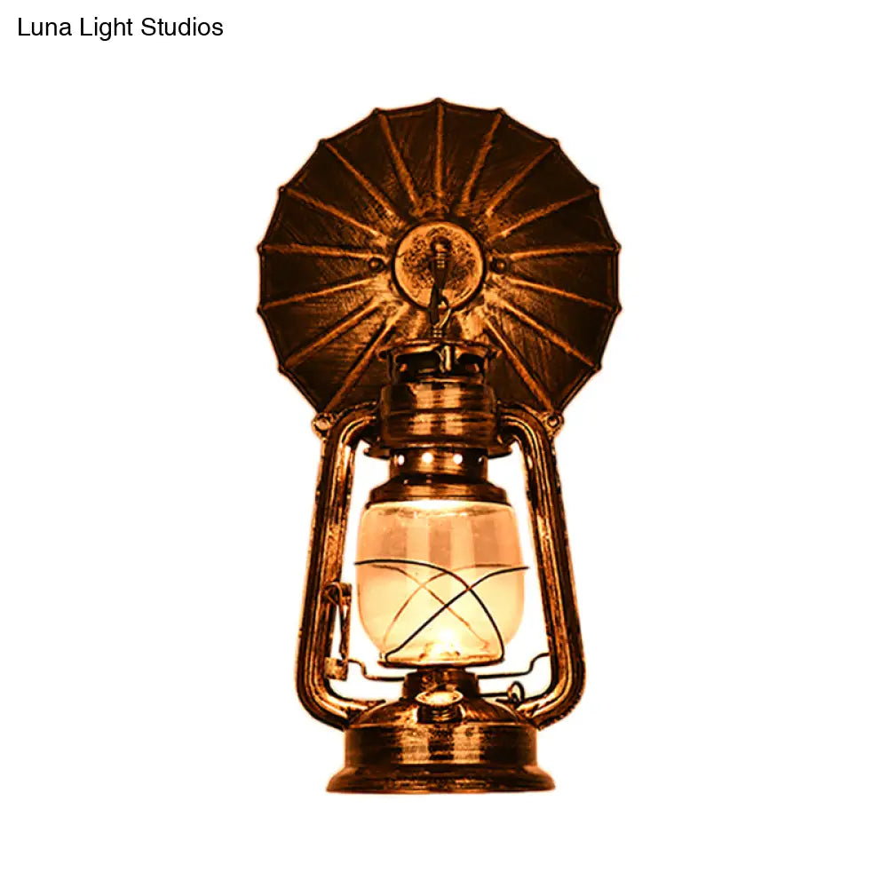 Industrial Rustic Kerosene Wall Sconce Lamp With Trumpet Design - Clear Glass And 1-Light Fixture