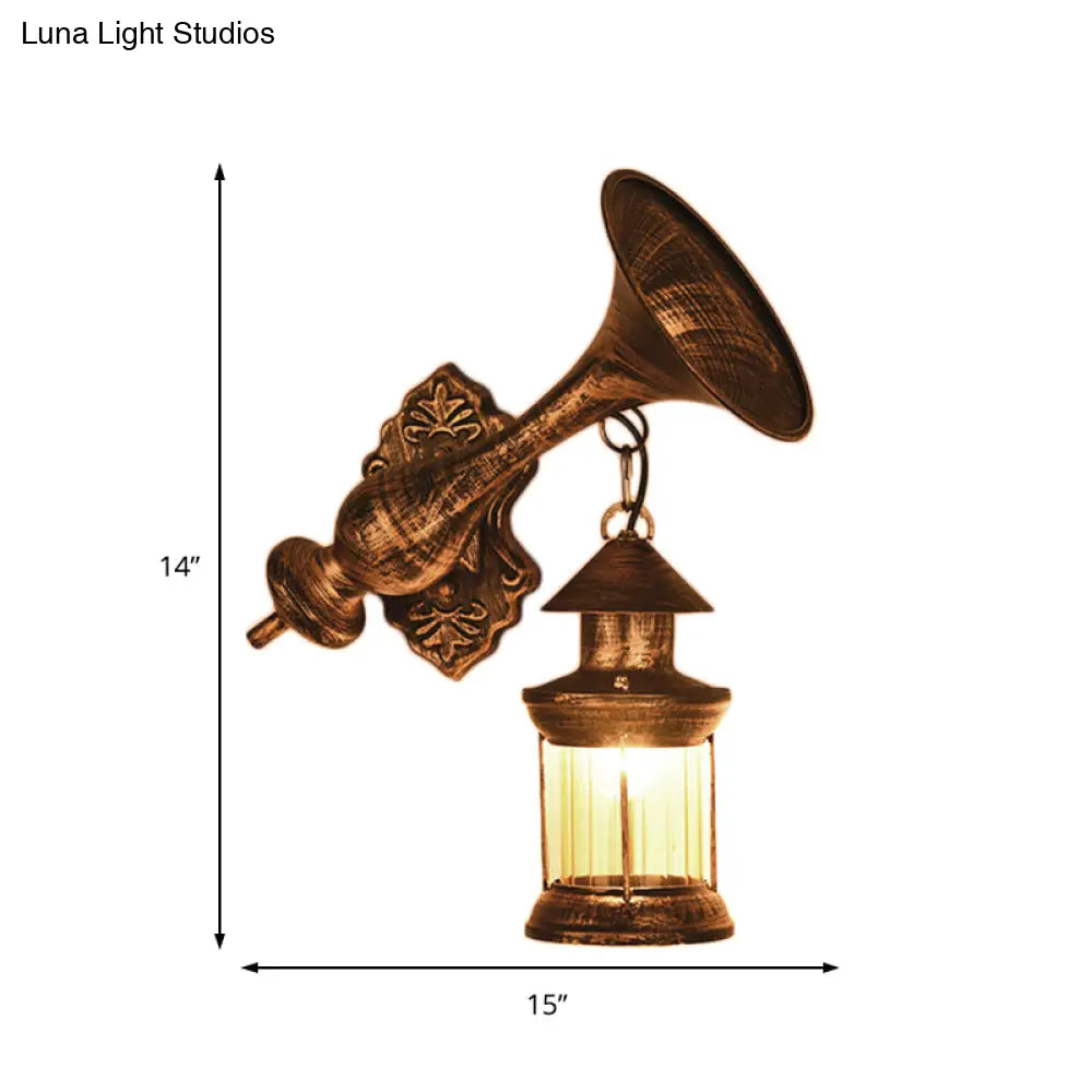 Industrial Rustic Kerosene Wall Sconce Lamp With Trumpet Design - Clear Glass And 1-Light Fixture