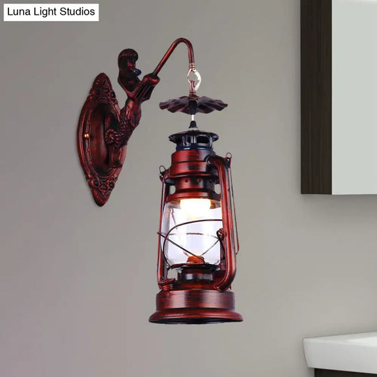 Industrial Rustic Lantern Sconce Light With Clear Glass - Ideal For Corridors