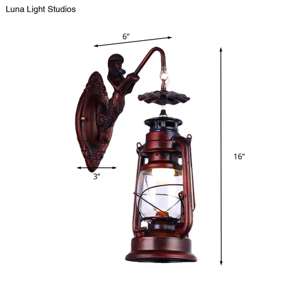 Industrial Rustic Lantern Sconce Light With Clear Glass - Ideal For Corridors