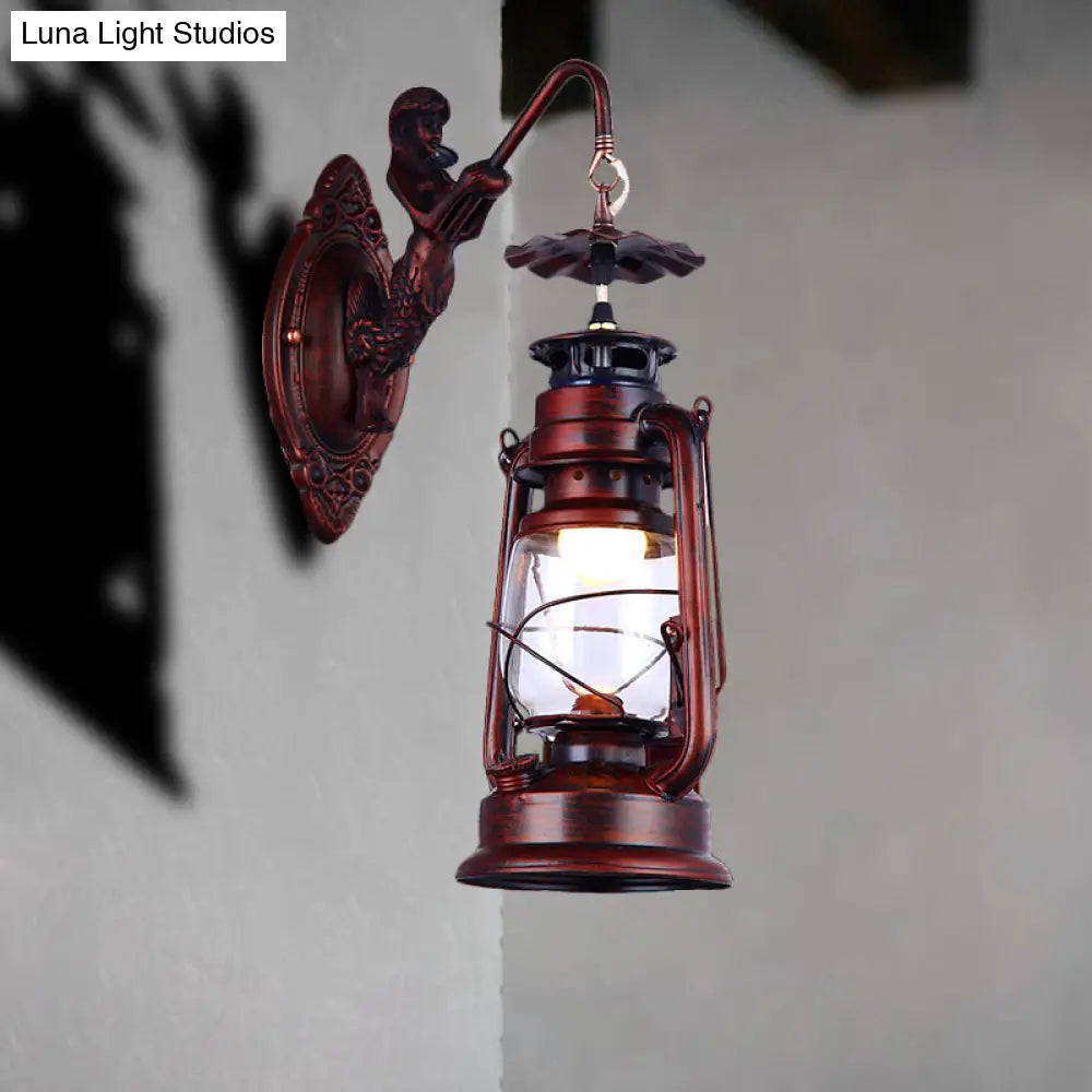 Industrial Rustic Lantern Sconce Light With Clear Glass - Ideal For Corridors