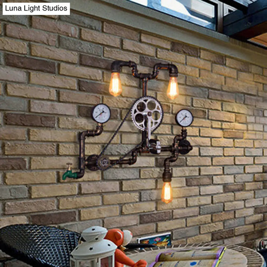 Industrial Rustic Metal Bicycle-Shaped Sconce Light Fixture With 3 Bulbs - Ideal For Restaurants