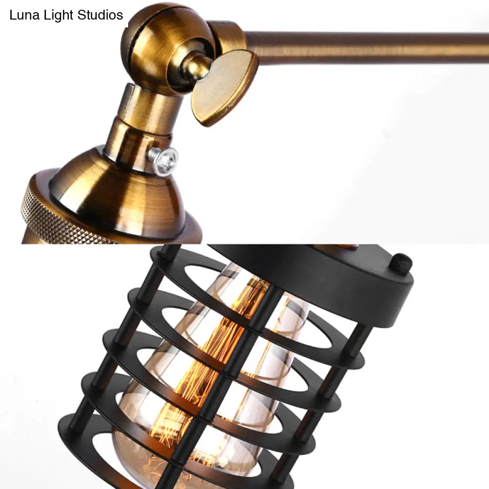 Industrial Rustic Metal Caged Wall Lighting: 1-Light Indoor Mini Wall-Mount Light With Cylindrical