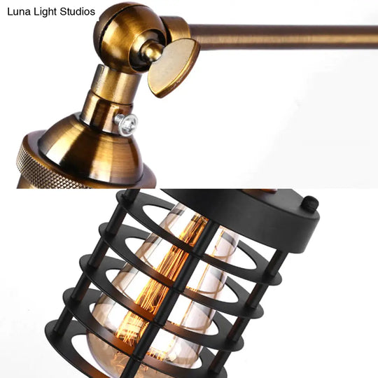 Industrial Rustic Metal Caged Wall Lighting: 1-Light Indoor Mini Wall-Mount Light With Cylindrical