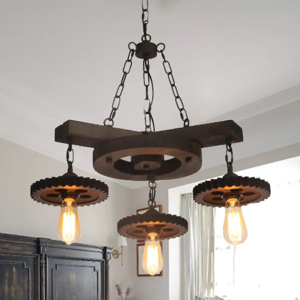 Industrial Rustic Metal Chandelier + 3 Or 7 Exposed Bulb Lights – Ideal For Restaurants / Rust