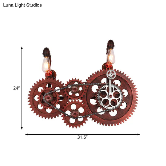 Industrial Rustic Metal Wall Sconce With Pipe And Gear Design 2/3-Light Restaurant Lighting
Or