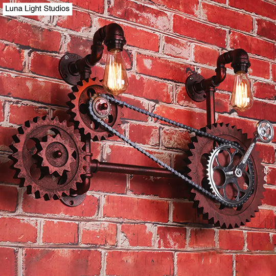 Industrial Rustic Metal Wall Sconce With Pipe And Gear Design 2/3-Light Restaurant Lighting
Or