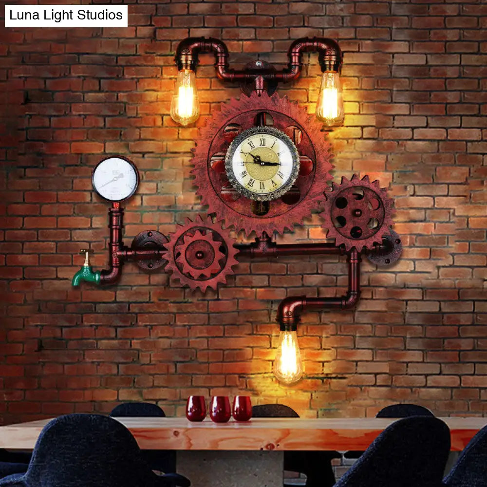 Industrial Rustic Metal Wall Sconce With Pipe And Gear Design 2/3-Light Restaurant Lighting
Or