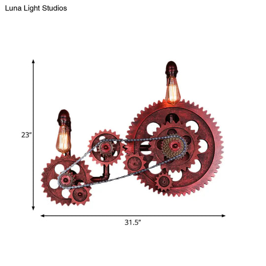 Industrial Rustic Metal Wall Sconce With Pipe And Gear Design 2/3-Light Restaurant Lighting
Or