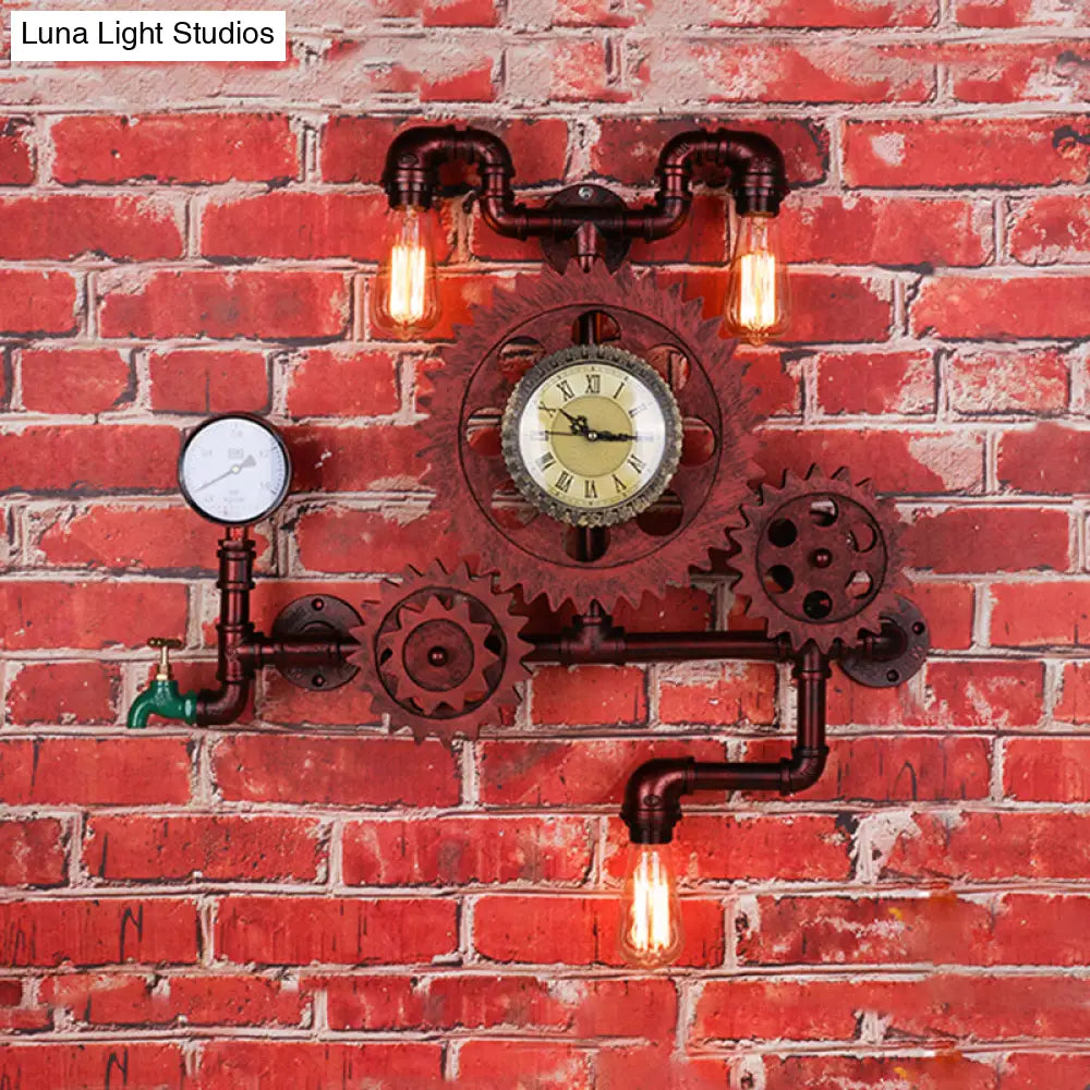 Industrial Rustic Metal Wall Sconce With Pipe And Gear Design 2/3-Light Restaurant Lighting
Or