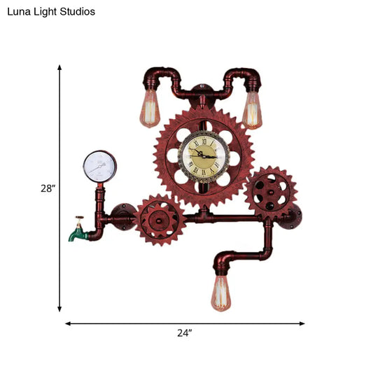 Industrial Rustic Metal Wall Sconce With Pipe And Gear Design 2/3-Light Restaurant Lighting
Or