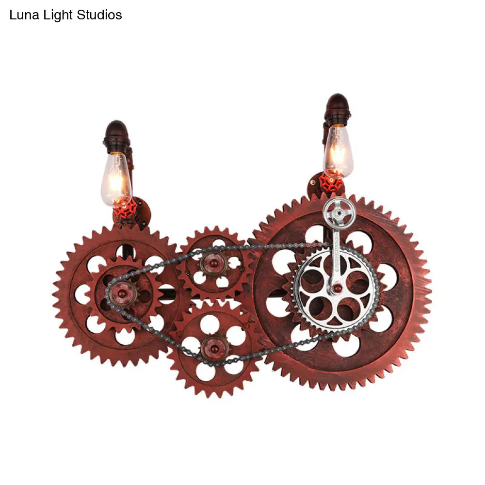 Industrial Rustic Metal Wall Sconce With Pipe And Gear Design 2/3-Light Restaurant Lighting
Or